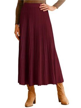 Wool Blend A-Line Pleated Calf Length High Rise Knit Skirt